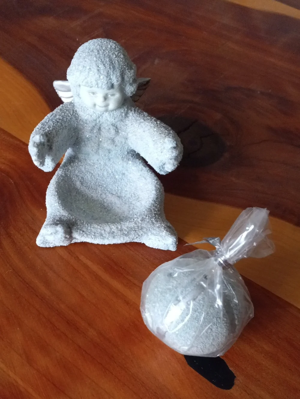 Cherub Holiday Angel Figurine Holding Candle - Blue Glitter